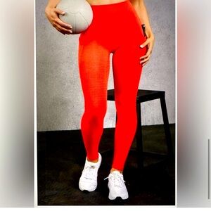 NWT- Fabletics PureLuxe High-Waisted Pocket 7/8 Leggings -STRAWBERRY RED (24”)